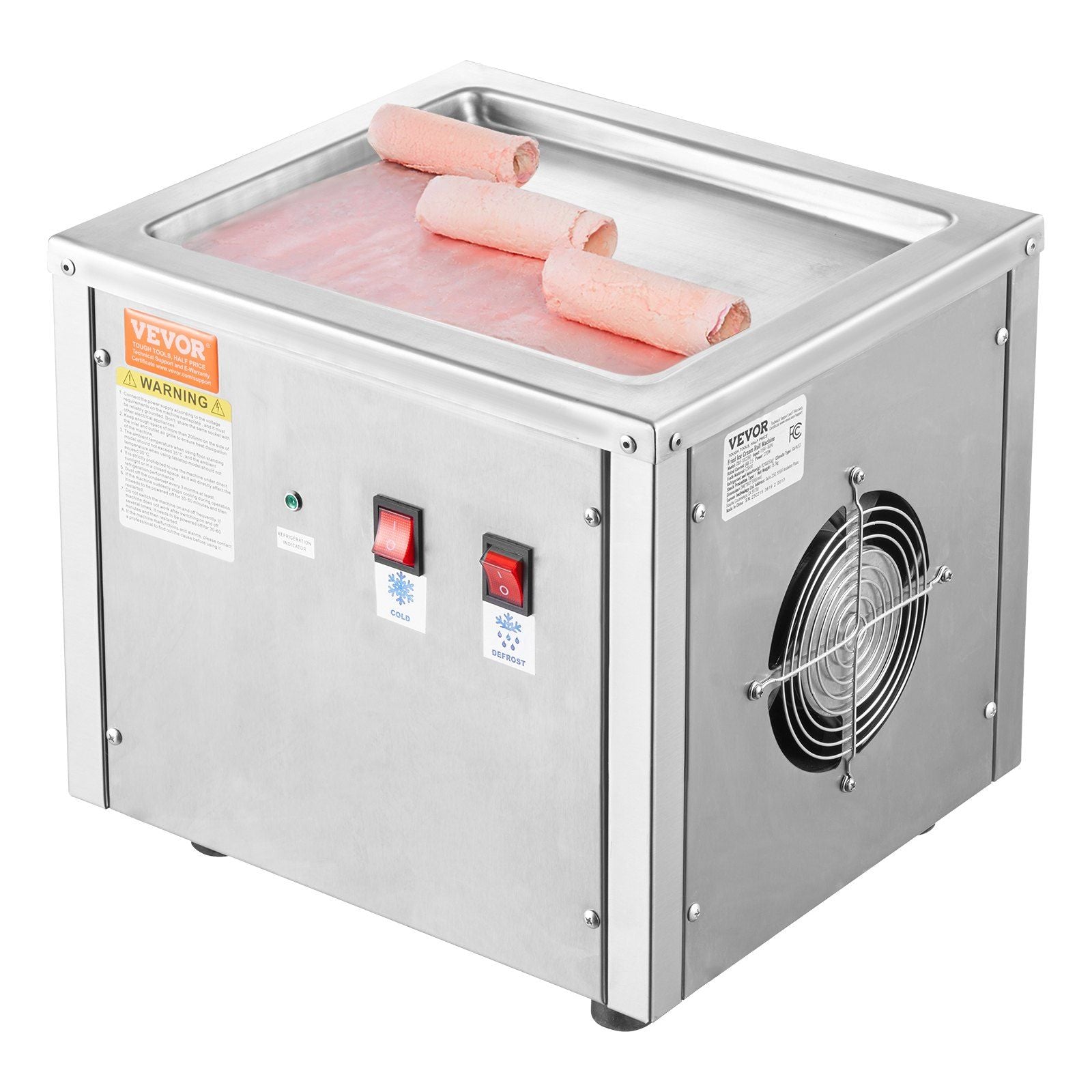 Fried Ice Cream Roll Machine, 11" x 9.5" Stir-Fried Ice Cream Pan, Stainless Steel Rolled Ice Cream Maker with Compressor and 2 Scrapers, for Making Ice Cream, Frozen Yogurt, Ice Cream Rolls